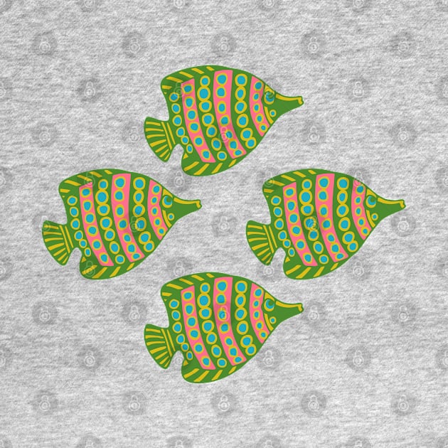 ANGLED ANGELS Tropical Angel Fish Spotted Undersea Ocean Sea Creatures in Green Pink Blue Yellow - UnBlink Studio by Jackie Tahara by UnBlink Studio by Jackie Tahara